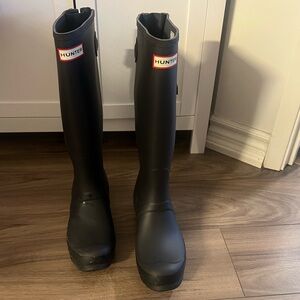 Black tall adjustable Hunter rain boots